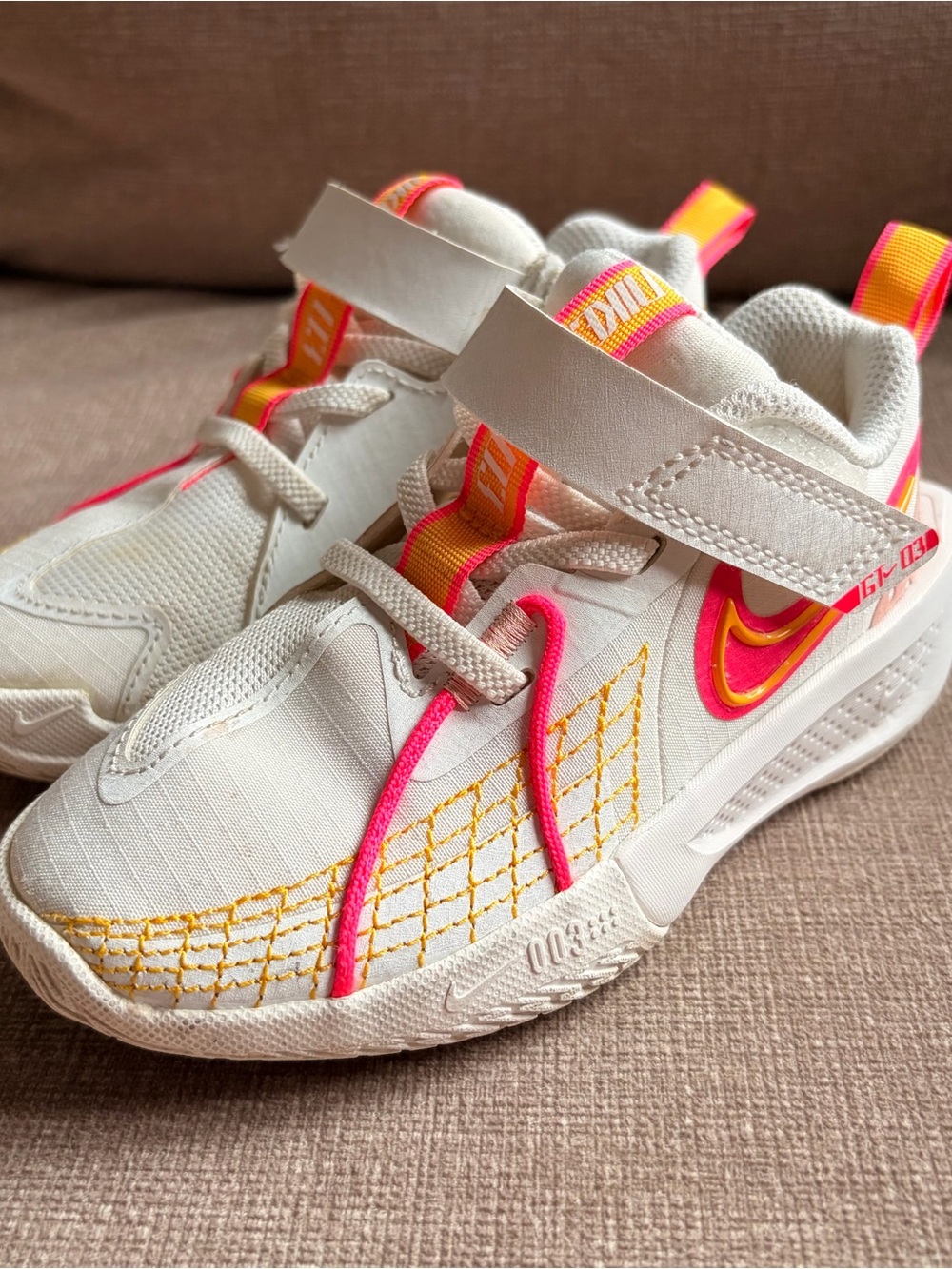 Nike Kids White Sneakers with Pink & Yellow Trim